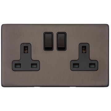 Heritage Vintage 2 Gang 13A Switched Socket Matt Bronze Lacquered