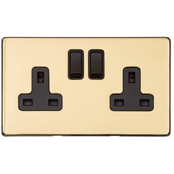 Heritage Vintage 2 Gang 13A Switched Socket Polished Brass Lacquered