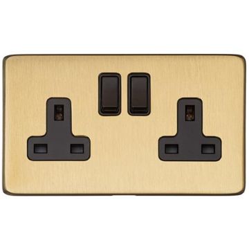 Heritage Vintage 2 Gang 13A Switched Socket Satin Brass Lacquered
