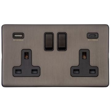 Heritage Vintage 2 Gang 13A Sw/Socket With Integrated USB A Matt Bronze Lacquered