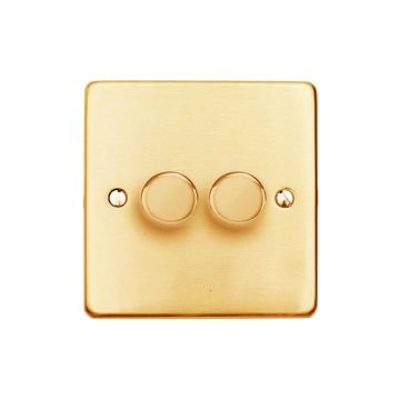 Gala Elite 2 Gange 2 Way Trailing Edge Dimmer 200W-Polished Brass Lacquered