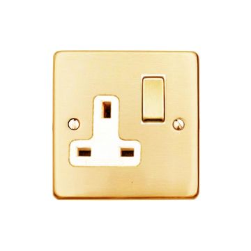 Gala Elite 1 Gang 13A Switched Socket White Trim-Polished Brass Lacquered
