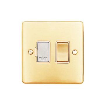Gala Elite 13A Switched Fused Spur White Trim-Polished Brass Lacquered