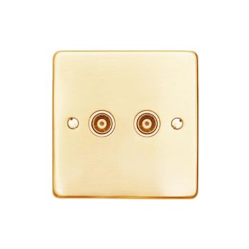Gala Elite Double TV Coaxial Socket White Trim-Polished Brass Lacquered