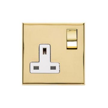 Winchester 1 Gang 13A Switched Socket White Trime -Polished Brass Lacquered