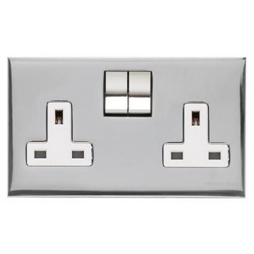 Winchester 2 Gang 13A Switched Socket White Trime -Polished Chrome Plate