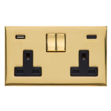 Winchester 2 Gang 13A Switched Socket with Integrated USB-Matt Bronze Lacquered