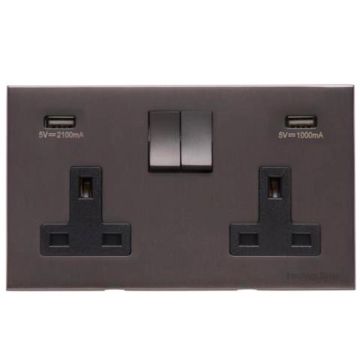 Winchester 2 Gang 13A Switched Socket with Integrated USB-Matt Bronze Lacquered