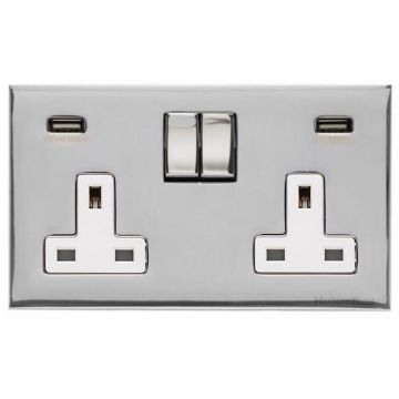 Winchester 2 Gang 13A Switched Socket with Integrated USB-Polished Chrome Plate