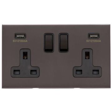 Heritage Windsor 2 Gang 13A Sw/Socket With Integrated USB Matt Bronze Lacquered