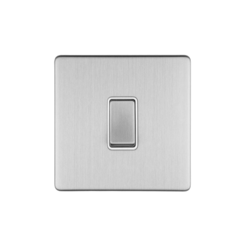 E-Lite Concealed 3 mm 1 Gang Inter Rocker Switch WH Satin Stainless Steel