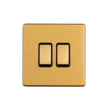 E-Lite Concealed 3 mm 2 Gang 2 Way Rocker Switch BK Satin Brass Lacquered
