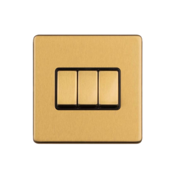 E-Lite Concealed 3 mm 3 Gang 2 Way Rocker Switch BK Satin Brass Lacquered
