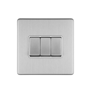E-Lite Concealed 3 mm 3 Gang 2 Way Rocker Switch WH Satin Stainless Steel