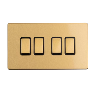 E-Lite Concealed 3 mm 4 Gang 2 Way Rocker Switch BK Satin Brass Lacquered