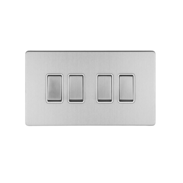 E-Lite Concealed 3 mm 4 Gang 2 Way Rocker Switch WH Satin Stainless Steel