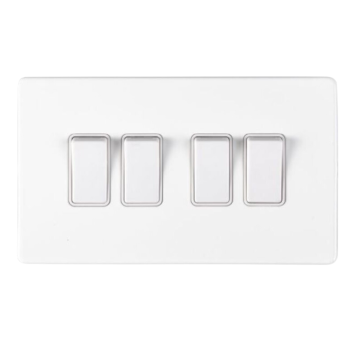 E-Lite Concealed 3 mm 4 Gang 2 Way Rocker Switch WH White