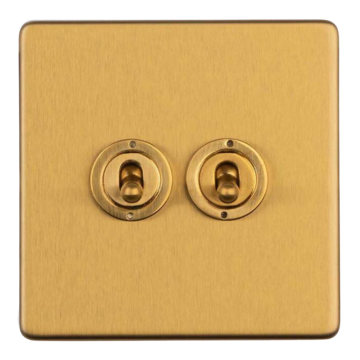 E-Lite Concealed 3 mm 2 Gang Dolly Switch Satin Brass Lacquered