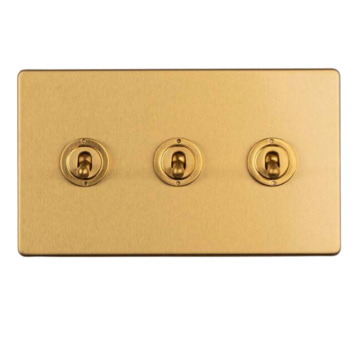 E-Lite Concealed 3 mm 3 Gang Dolly Switch Satin Brass Lacquered