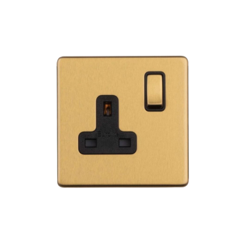 E-Lite Concealed 3 mm 1 Gang 13A Switched Socket BK Satin Brass Lacquered