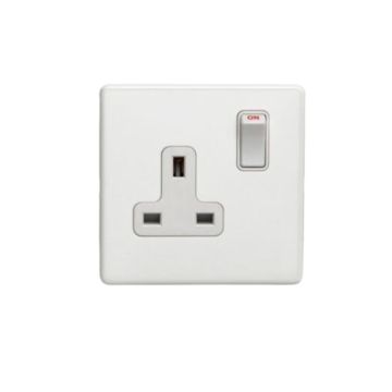 E-Lite Concealed 3 mm 1 Gang 13A Switched Socket WH White