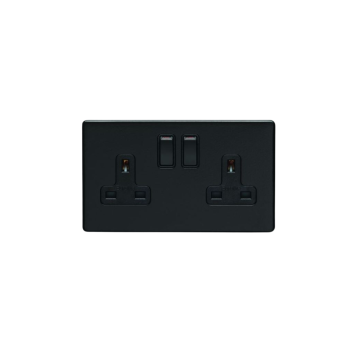 E-Lite Concealed 3 mm 2 Gang 13A Sw/Socket With Integrated Usb A+C Matt Black Finish