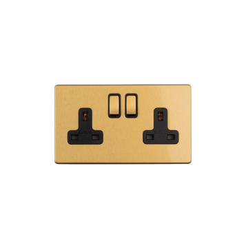 E-Lite Concealed 3 mm 2 Gang 13A Switched Socket BK Satin Brass Lacquered