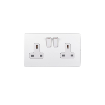E-Lite Concealed 3 mm 2 Gang 13A Switched Socket WH White