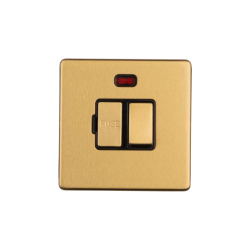 E-Lite Concealed 3 mm 13A Sw/Fused/Neon Spur BK Satin Brass Lacquered