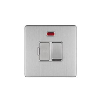 E-Lite Concealed 3 mm 13A Sw/Fused/Neon Spur WH Satin Stainless Steel