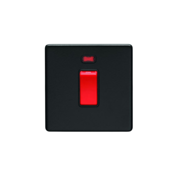 E-Lite Concealed 3 mm 45A Cooker Switch/Neon BK Matt Black Finish