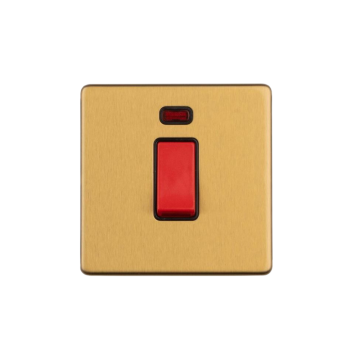 E-Lite Concealed 3 mm 45A Cooker Switch/Neon BK Satin Brass Lacquered