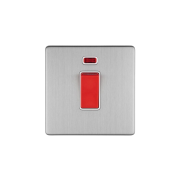 E-Lite Concealed 3 mm 45A Cooker Switch/Neon WH Satin Stainless Steel