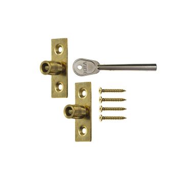 Flush Security Sash Window Stop & Key Polished Brass Lacquered