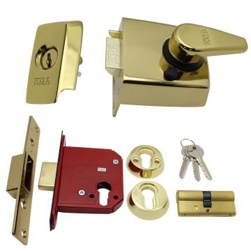 SDS Standard Nightlatch & D/lock Keyed Alike for 44 mm Door Polished Brass Lacquered