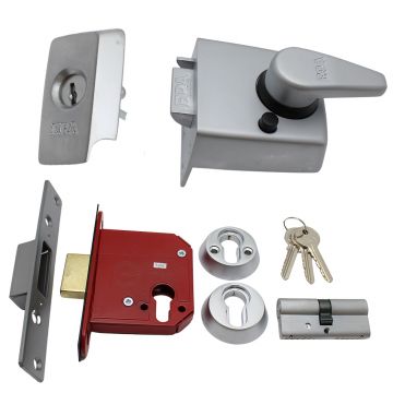 SDS Standard Nightlatch & D/lock Keyed Alike for 44 mm Door Satin Chrome Plate