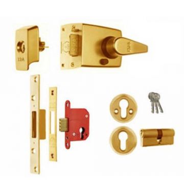 SDS Standard Nightlatch & D/lock Keyed Alike for 54 mm Door Polished Brass Lacquered