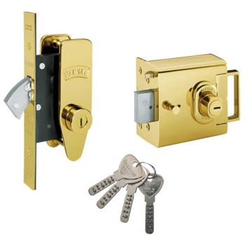 Banham L2000  Deadbolt & M2002 Deadlock Keyed Alike 4 Keys Polished Brass Lacquered
