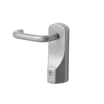 External Lever Operated Outside Access Device OAD with Euro Cylinder Silver Enamel