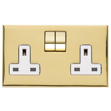 Winchester 2 Gang 13A Switched Socket White Trime -Polished Brass Lacquered