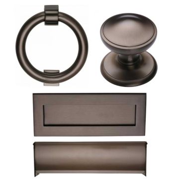 Modern Ring Front Door Set  Polished Brass Lacquered