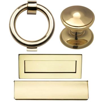 Modern Ring Front Door Set  Polished Brass Lacquered