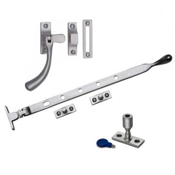 Pear Casement Window Set 254 mm - with Locking Pin Satin Chrome Plate
