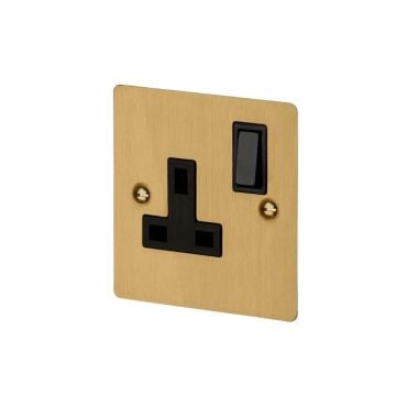 13A 1 Gang Switched Single Socket Satin Brass Plate