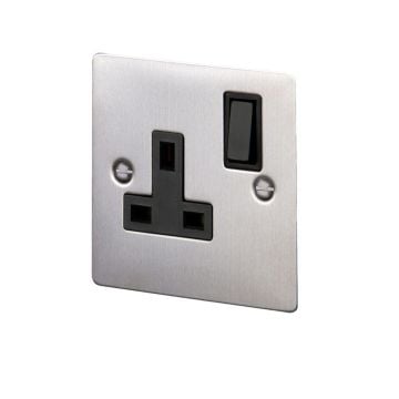 13A 1 Gang Switched Single Socket Satin Stainless Steel Plate