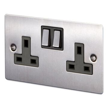 13A 2 Gang Switched Double Socket Satin Stainless Steel Plate