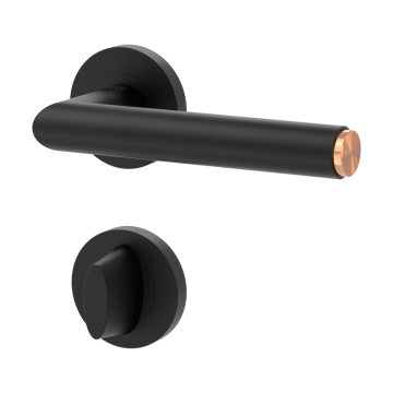 Lucia Select Lever Door Handle on Round Rose c/w WC Thumbturn & Release - Copper End Cap