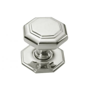 Flat Octagonal Centre Door Knob 102 mm Polished Brass Lacquered