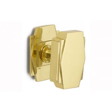 Art Deco Centre Door Knob 90 x 61 mm Polished Brass Lacquered