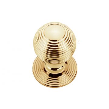 Reeded Ball Knobs 45mm with Concealed Reeded Roses 44 mm  Polished Brass Unlacquered